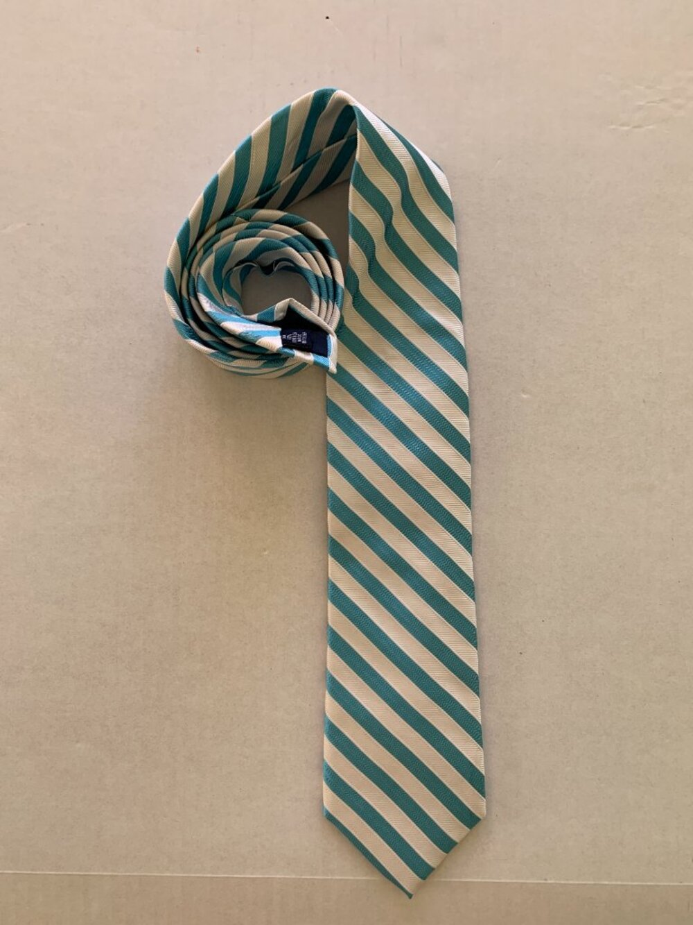 Paul Fredrick Mens Striped Repp Tie Diagonal Teal White Silk Classic Neckwear